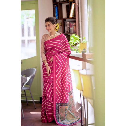 Women's Faux_Tussar_Silk Geometric_Print Saree With Unstitched Blouse 5.5Mtr (Light_Pink)