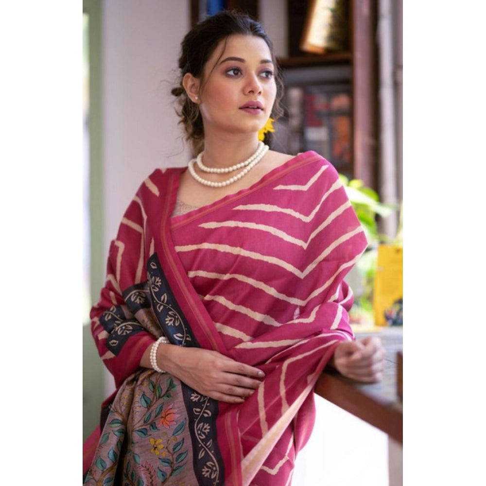 Women's Faux_Tussar_Silk Geometric_Print Saree With Unstitched Blouse 5.5Mtr (Light_Pink)