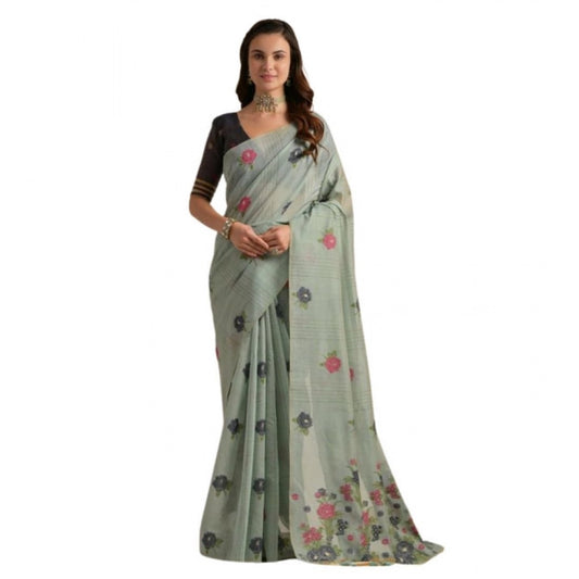 Generic Women's Blended_Cotton Floral Motifs And Woven Buttas Saree With Unstitched Blouse 5.5Mtr (Teal)