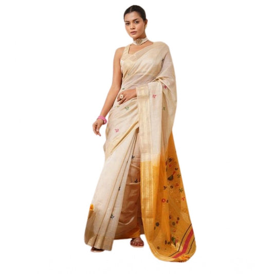 Generic Women's Blended_Cotton Woven_Motifs Saree With Unstitched Blouse 5.5Mtr (Mustard)