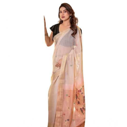 Generic Women's Blended_Cotton Woven_Motifs Saree With Unstitched Blouse 5.5Mtr (Peach)