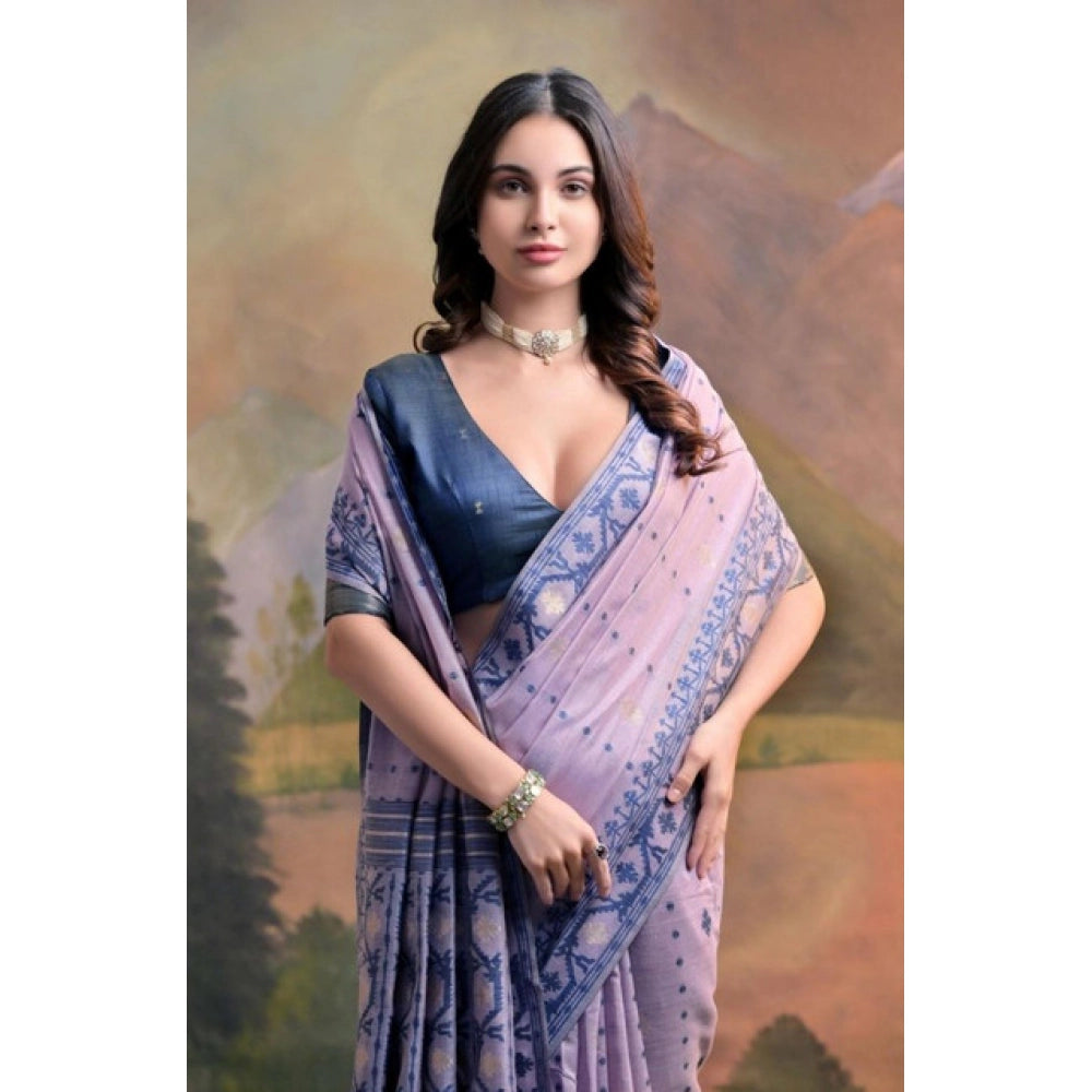 Generic Women's Blended_Cotton Woven Saree With Unstitched Blouse 5.5Mtr (Lavender)