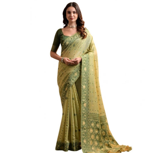 Generic Women's Blended_Cotton Woven Saree With Unstitched Blouse 5.5Mtr (Light_Green)