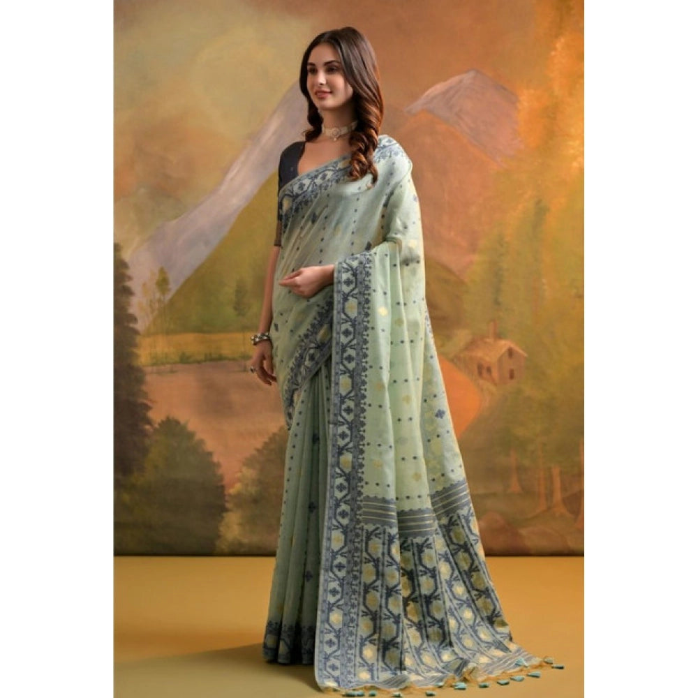 Generic Women's Blended_Cotton Woven Saree With Unstitched Blouse 5.5Mtr (Sea_Green)