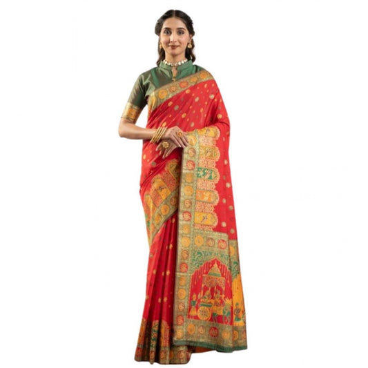 Generic Women's Faux_Banarasi Woven Motifs Saree With Unstitched Blouse 5.5Mtr (Orange)