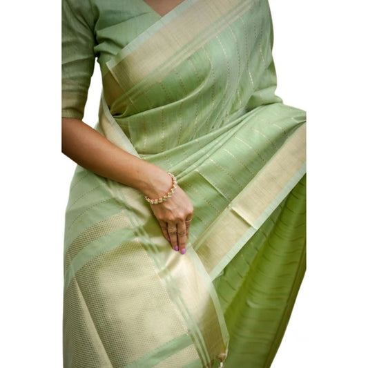 Generic Women's Faux_Banarasi Lining Pattern Saree With Unstitched Blouse 5.5Mtr (Light_Green)