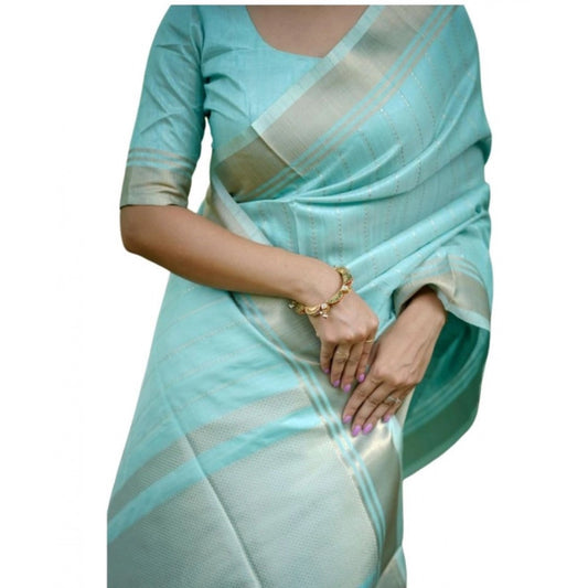 Generic Women's Faux_Banarasi Lining Pattern Saree With Unstitched Blouse 5.5Mtr (Light_Aqua_Blue)