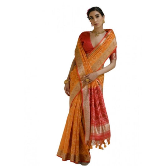 Generic Women's Silk_Blend Ethnic Ikat Pattern Saree With Unstitched Blouse 5.5Mtr (Mustard)