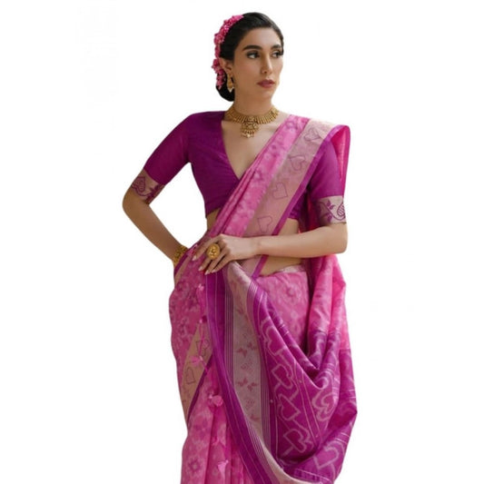 Generic Women's Silk_Blend Ethnic Ikat Pattern Saree With Unstitched Blouse 5.5Mtr (Pink)