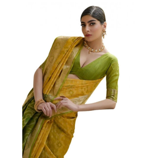 Generic Women's Silk_Blend Ethnic Ikat Pattern Saree With Unstitched Blouse 5.5Mtr (Yellow)