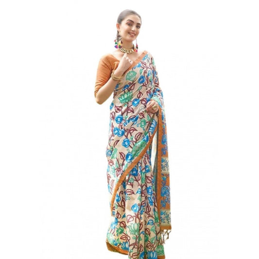 Generic Women's Faux_Tussar Kalamkari_Print Saree With Unstitched Blouse 5.5Mtr (Brown)