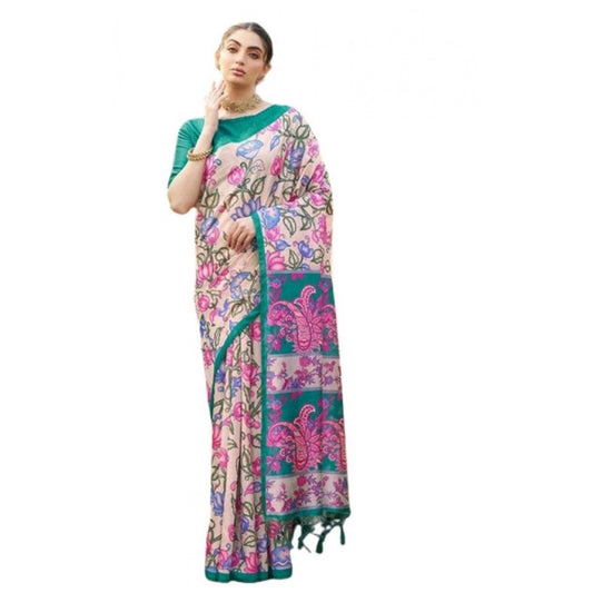 Generic Women's Faux_Tussar Kalamkari_Print Saree With Unstitched Blouse 5.5Mtr (Green)