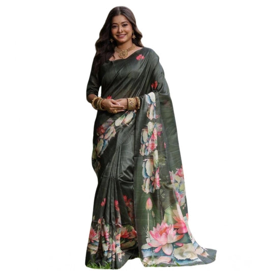 Generic Women's Faux_Tussar Floral Saree With Unstitched Blouse 5.5Mtr (Olive)