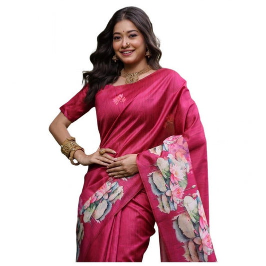 Generic Women's Faux_Tussar Floral Saree With Unstitched Blouse 5.5Mtr (Pink)