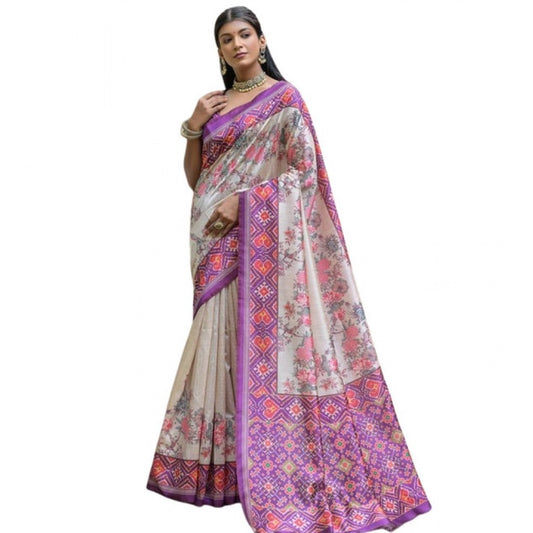 Generic Women's Faux_Tussar Floral Jal With Patola Print Saree With Unstitched Blouse 5.5Mtr (Lavender)