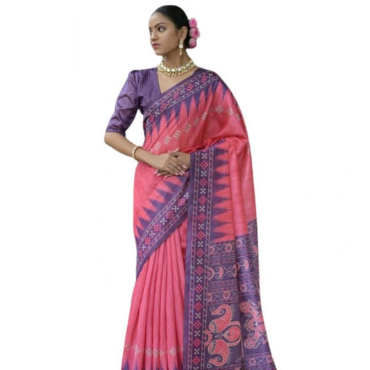Generic Women's Faux_Tussar Ikat Saree With Unstitched Blouse 5.5Mtr (Peach)