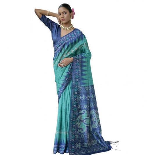 Generic Women's Faux_Tussar Ikat Saree With Unstitched Blouse 5.5Mtr (Sea_Green)