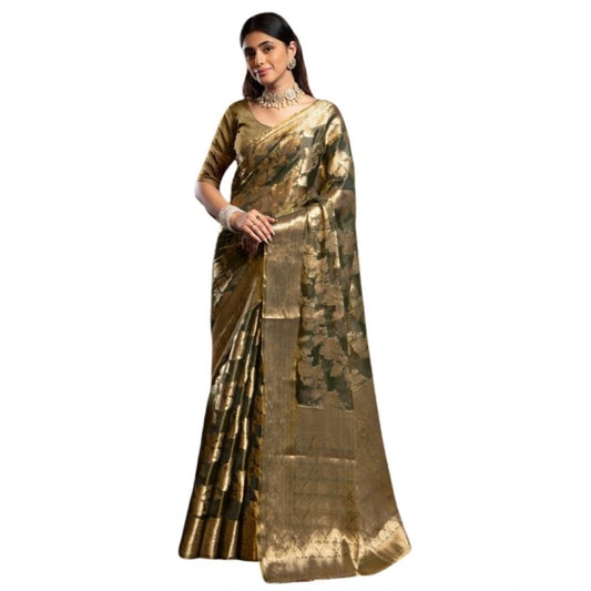 Generic Women's Organza Woven Saree With Unstitched Blouse 5.5Mtr (Grey)