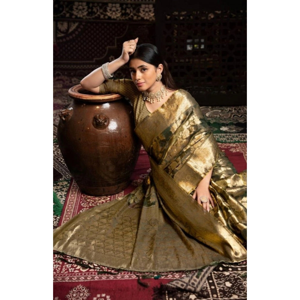 Generic Women's Organza Woven Saree With Unstitched Blouse 5.5Mtr (Grey)