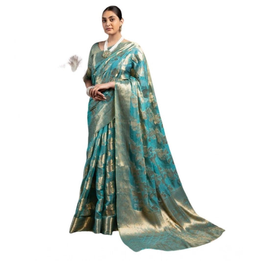 Generic Women's Organza Woven Saree With Unstitched Blouse 5.5Mtr (Light_Blue)