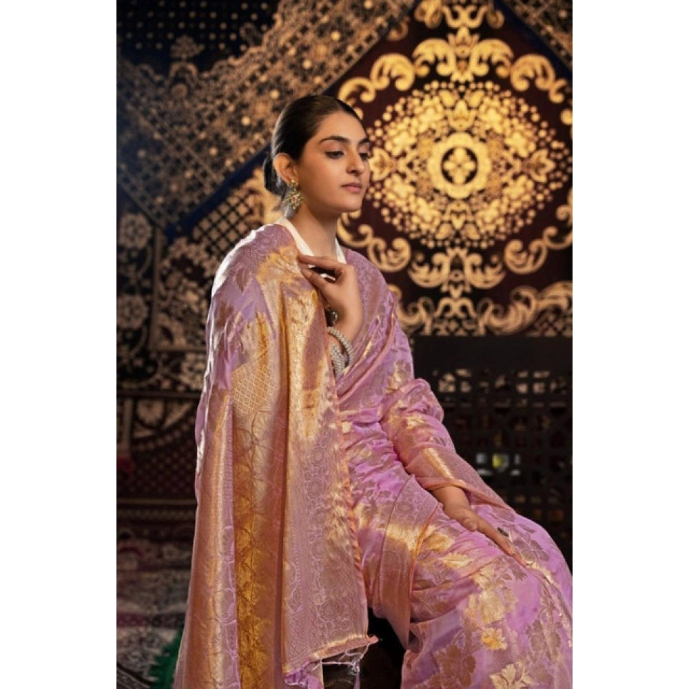 Generic Women's Organza Woven Saree With Unstitched Blouse 5.5Mtr (Pink)