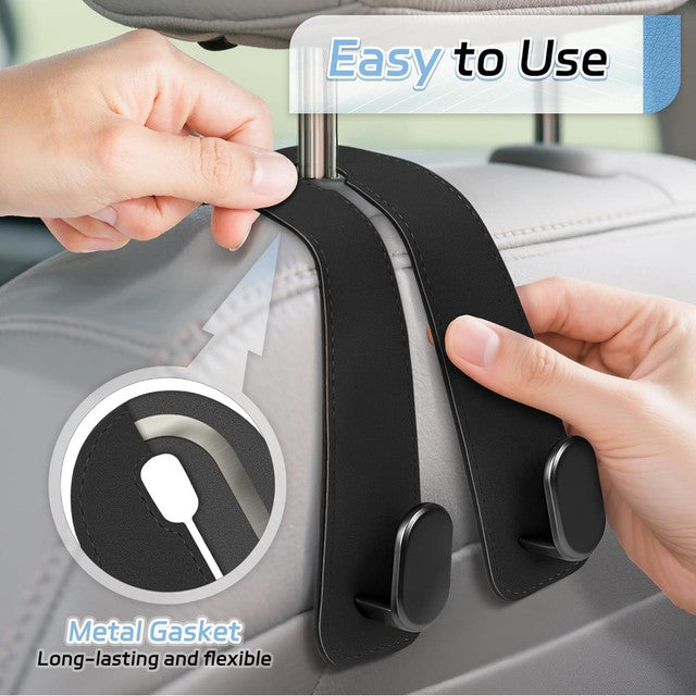 Generic Pack of 2 Leather Car Seat Headrest Hook (Black)