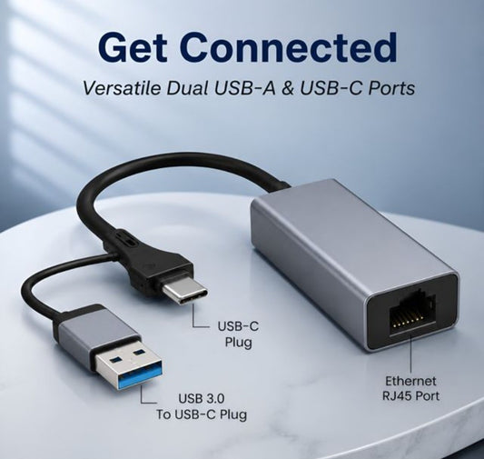 USB 3.0 + Type-C to RJ45 Gigabit Ethernet Adapter, 1000 Mbps LAN Network Converter