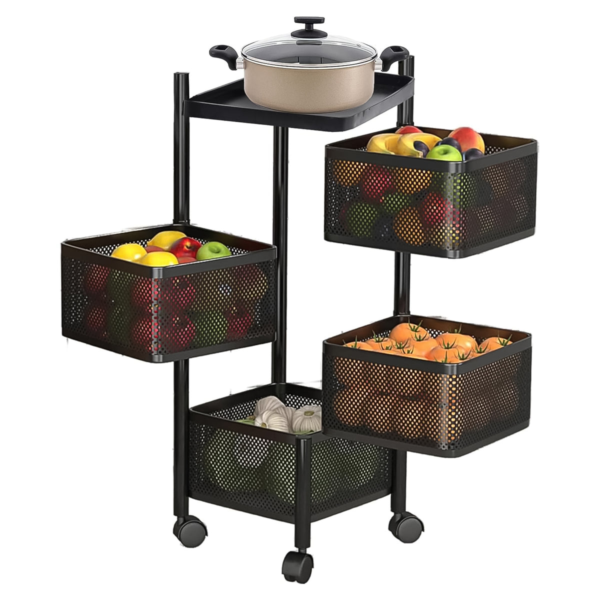 Metal Square High Quality Kitchen Trolley With Wheels (4 Layer 1 Pc)