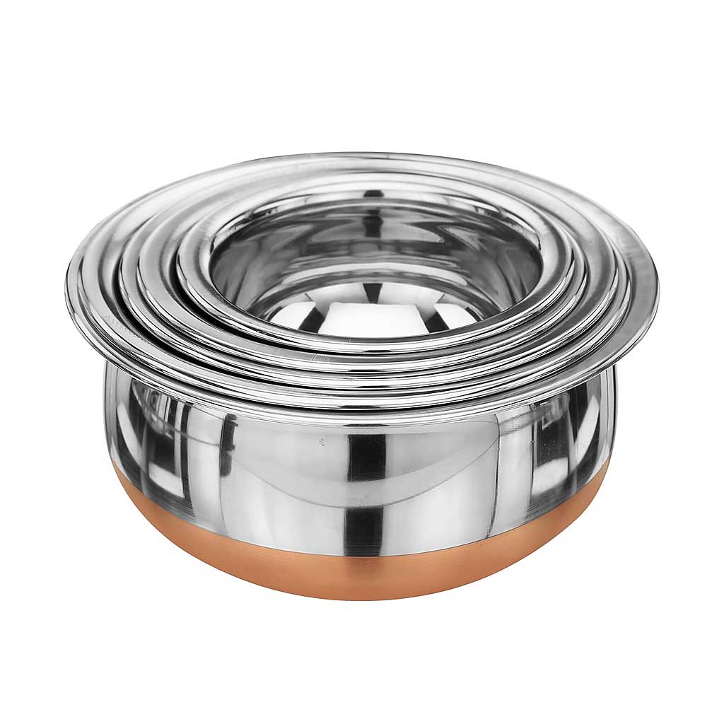Copper Bottom Steel Handi Set with Lid, Serving Bowl Set