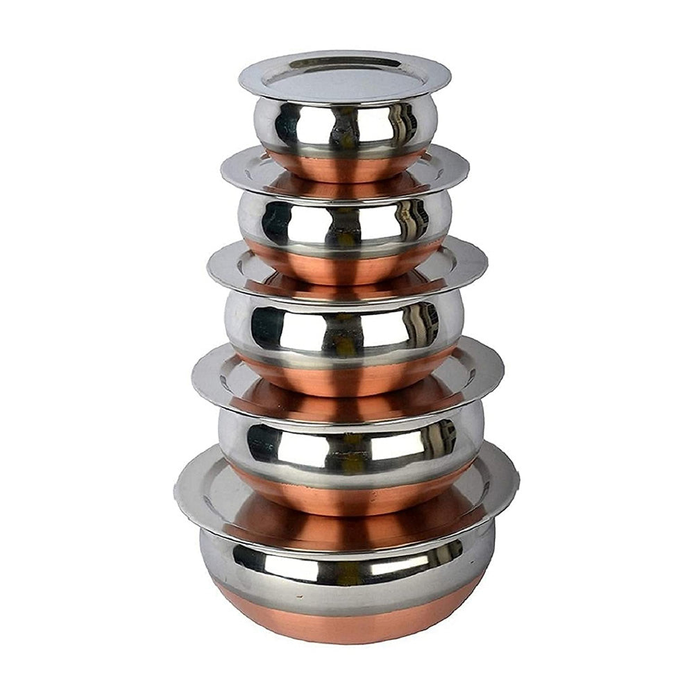 Copper Bottom Steel Handi Set with Lid, Serving Bowl Set
