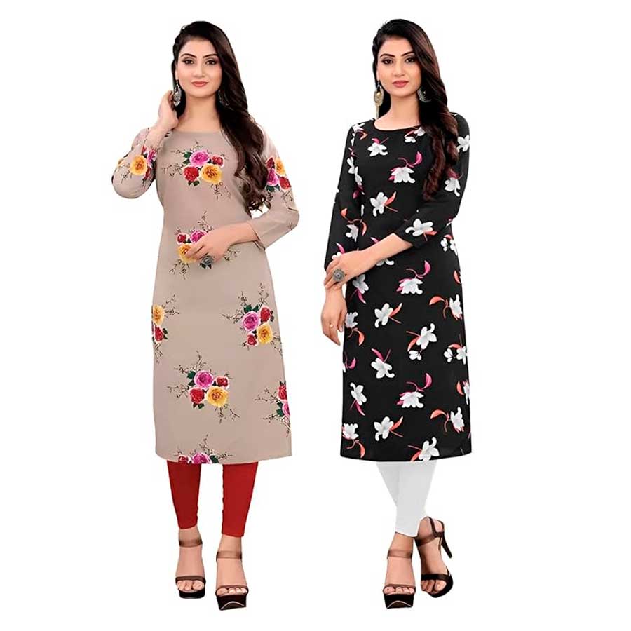 Crepe Printed Kurti for Women (Brown & Black- Pack of 2)