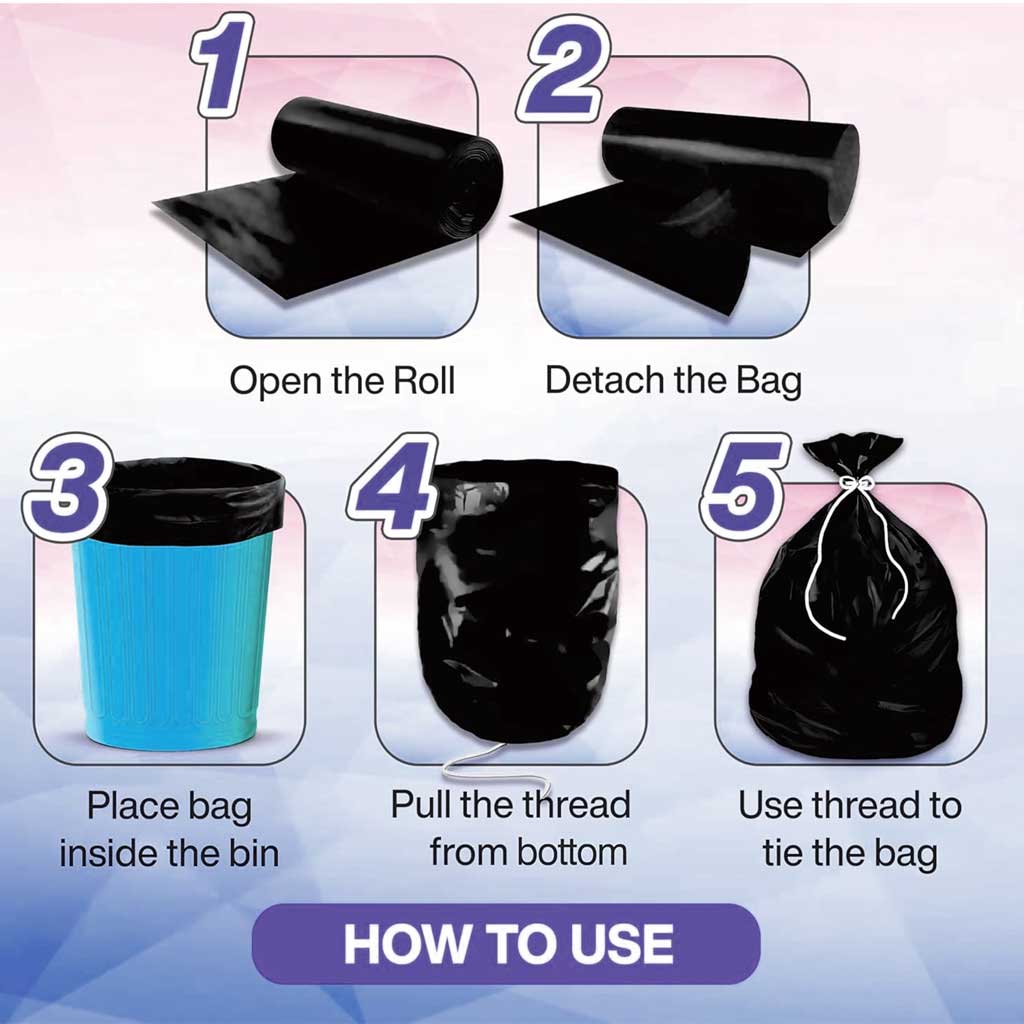 Step-by-step guide on how to use black trash bags with a blue bin.