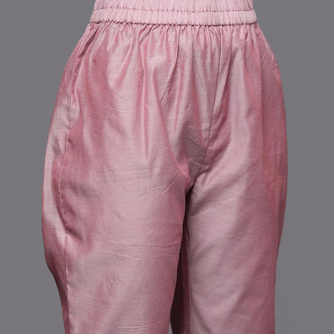 Women Mauve Zari Yoke Design Chanderi Silk Kurta with Trousers & Dupatta