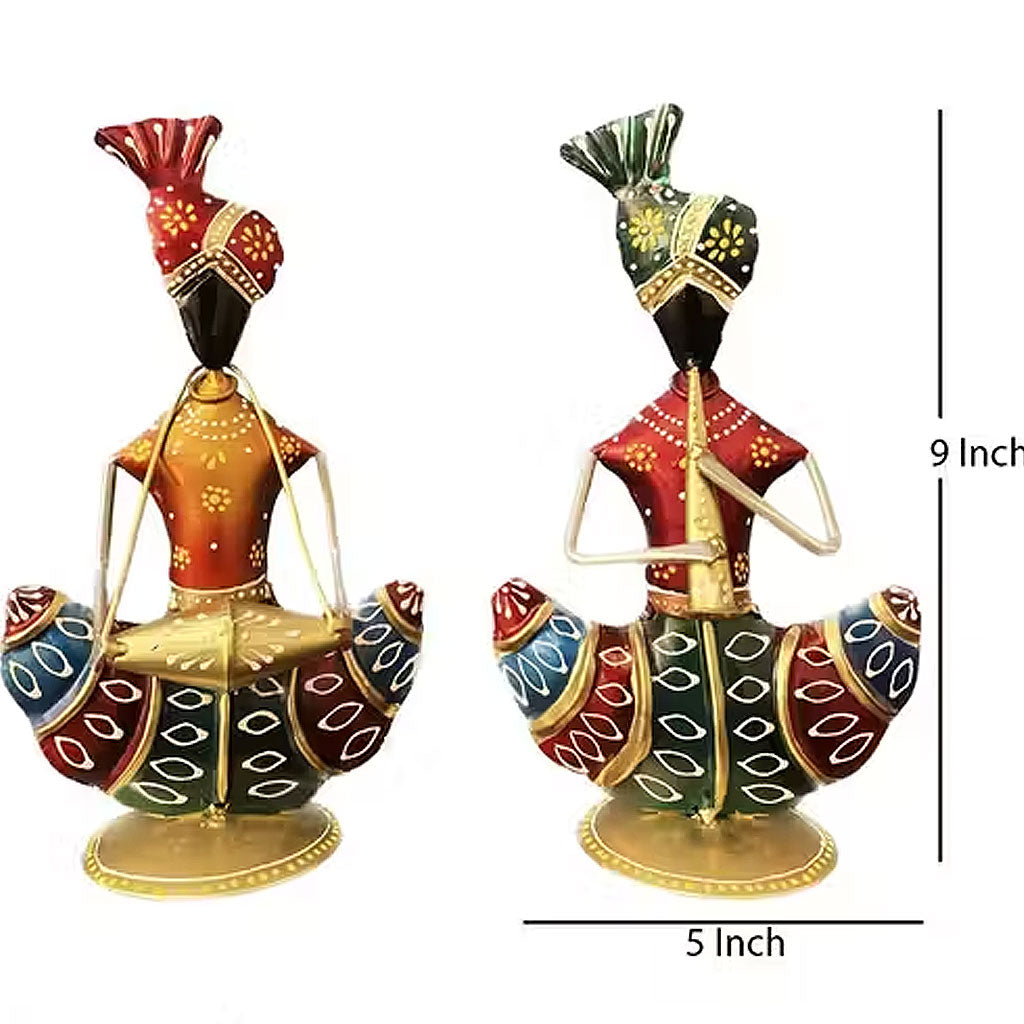 Iron Multicolor Handmade Musician Showpiece Set Of 2