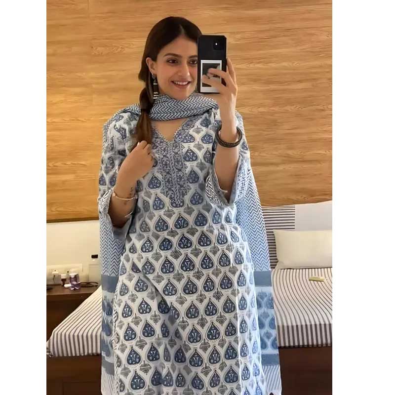 Printed soft cotton kurti set for women's.