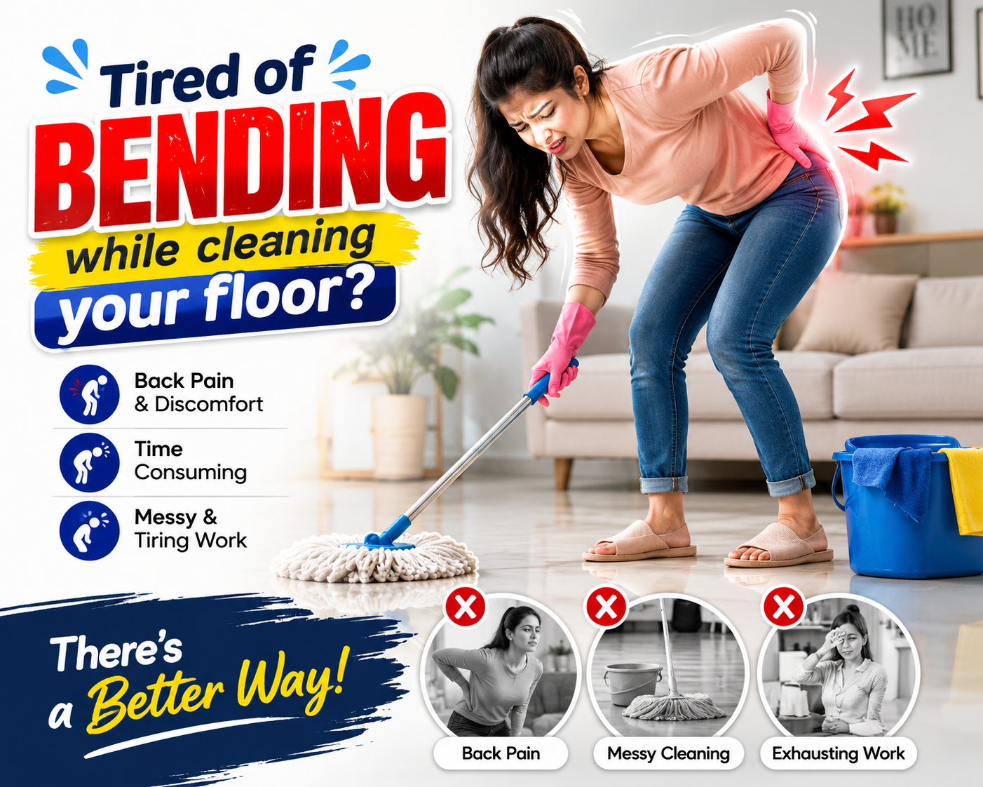 Magic Spin Mop with Bucket Set for Floor Cleaning with 2 Refill Head