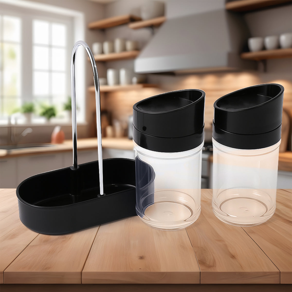 Apex Helix Salt N Pepper 2-piece Plastic Jar Set With Stand