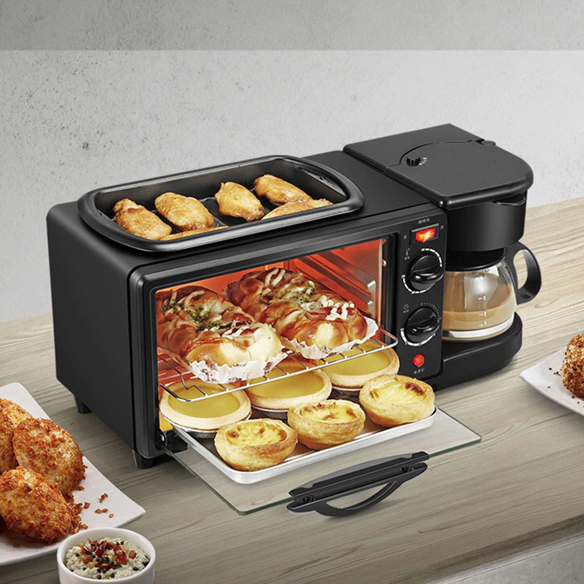 2788 3 In 1 Breakfast Maker Portable Toaster Oven Grill Pan Coffee Maker Full Breakfast Ready At One Go
