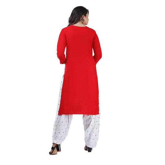 Premium Rayon Embroidery Kurta with Patiyala Pajama and Dupatta (back view)