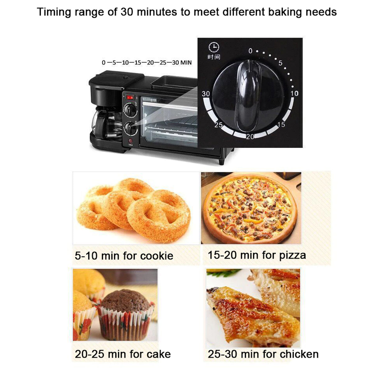 2788 3 In 1 Breakfast Maker Portable Toaster Oven Grill Pan Coffee Maker Full Breakfast Ready At One Go
