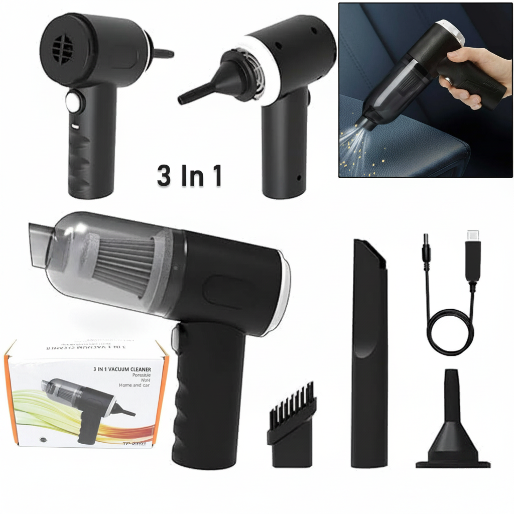 3-in-1 Wireless Car Mini Vacuum Cleaner with Blower | Rechargeable Portable High Power Handheld Cleaner