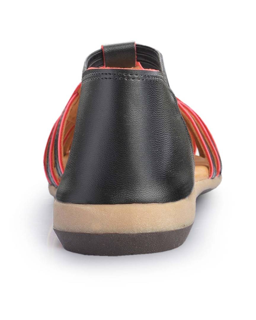 Black Solid Synthetic Leather Sandals