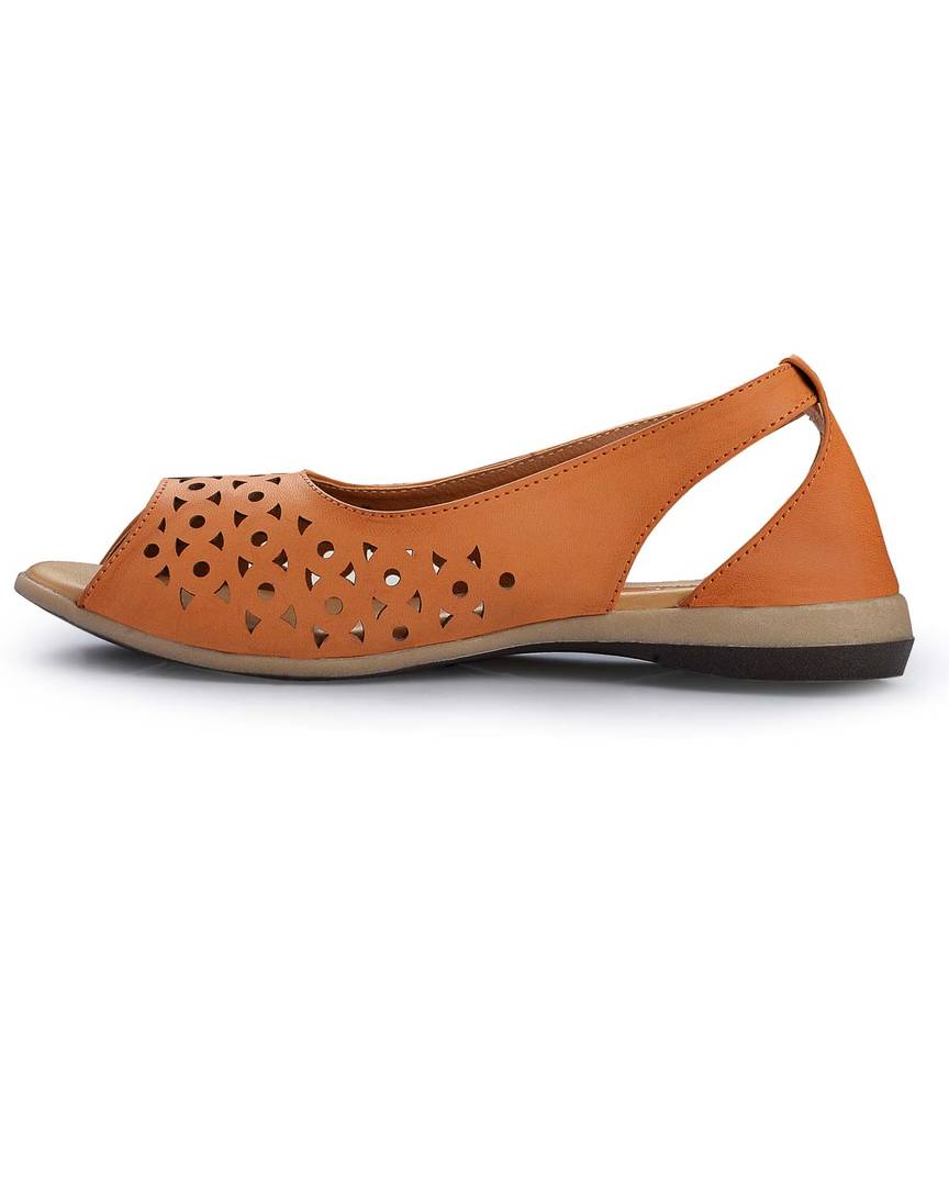 Tan Solid Synthetic Leather Sandals
