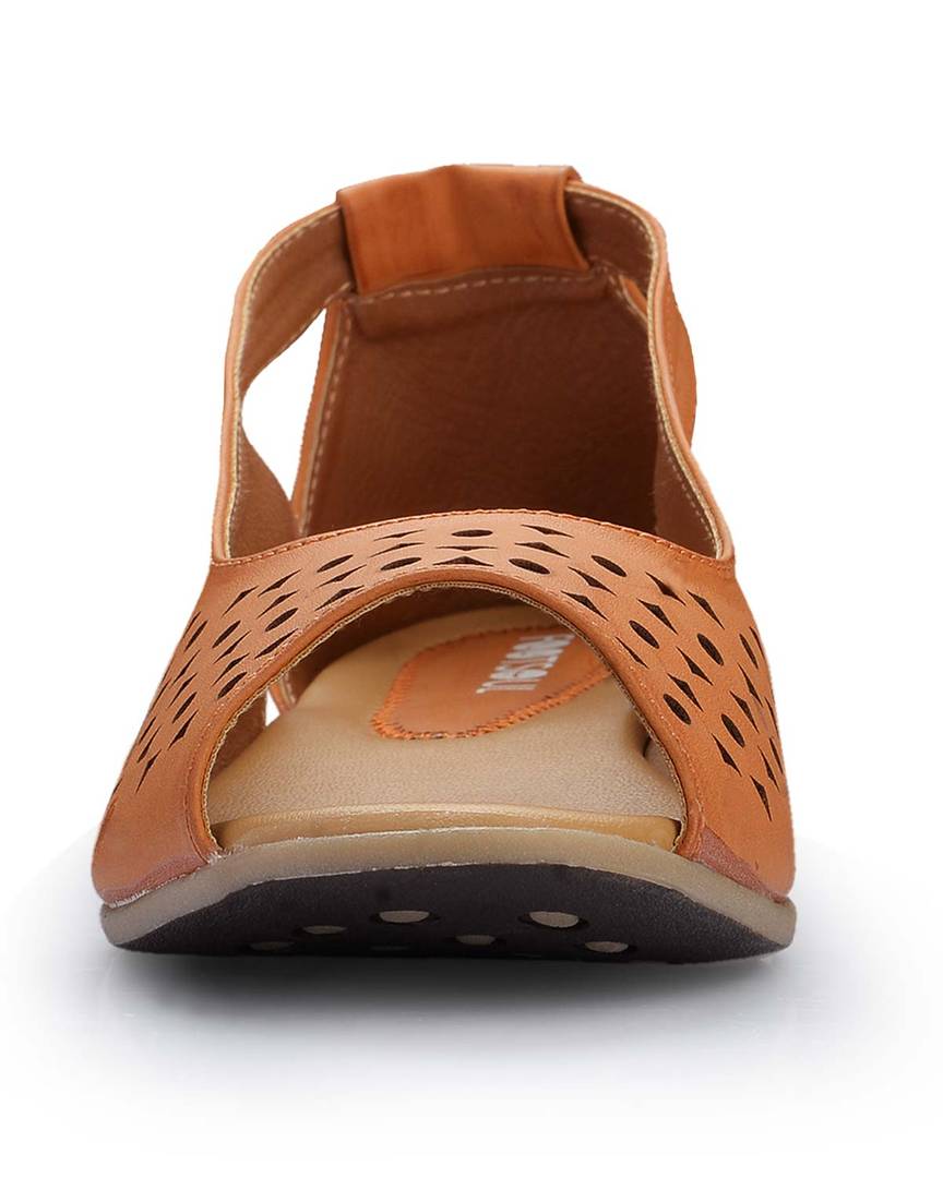 Tan Solid Synthetic Leather Sandals