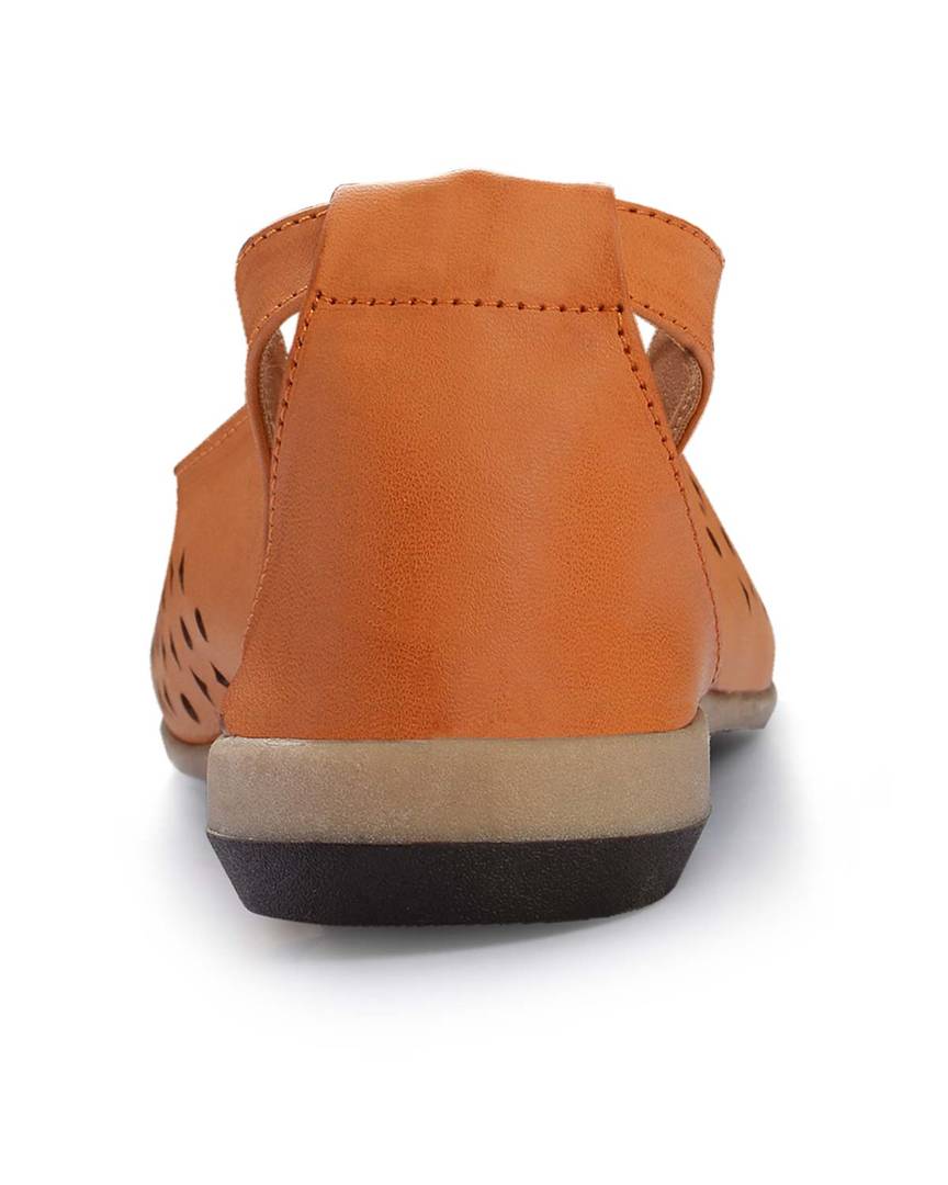 Tan Solid Synthetic Leather Sandals