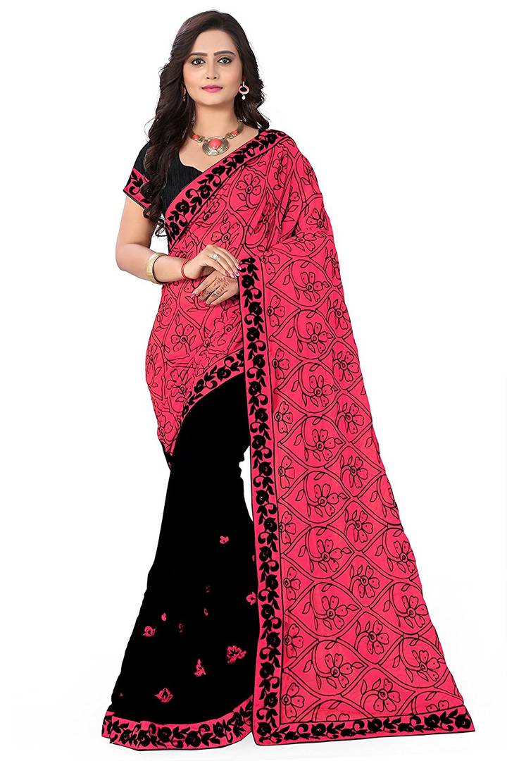 Pink Georgette Embroidered Saree