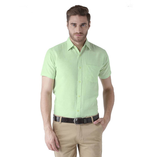 Green Cotton Half Sleeve Solid Formal Shirt