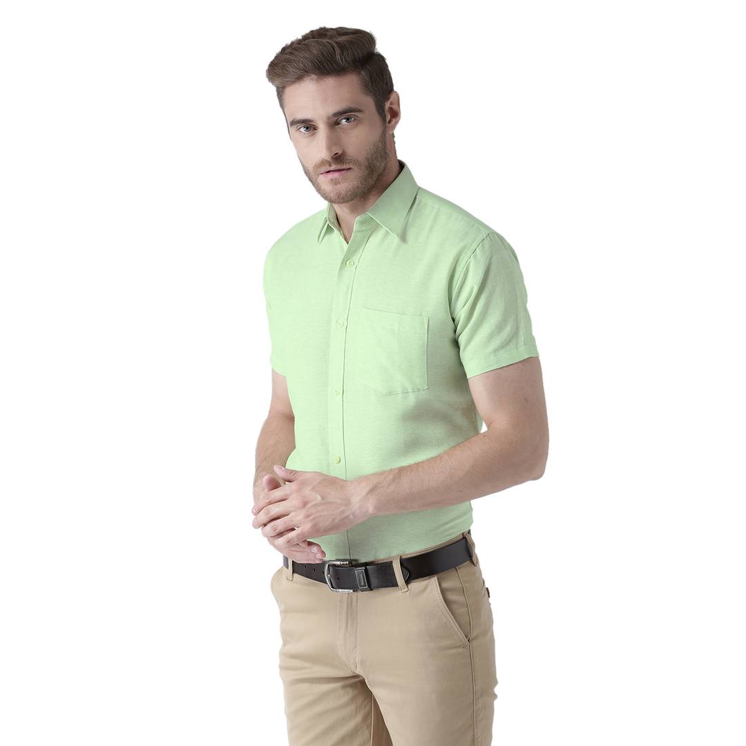 Green Cotton Half Sleeve Solid Formal Shirt