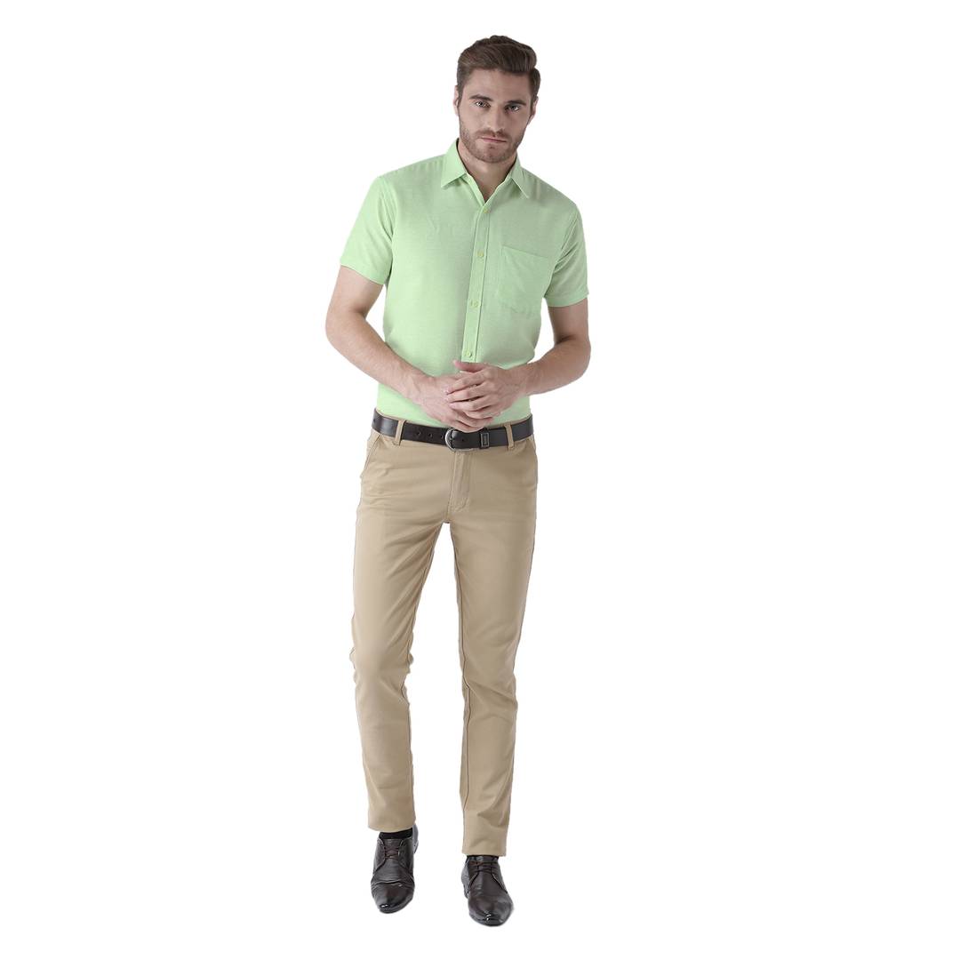 Green Cotton Half Sleeve Solid Formal Shirt