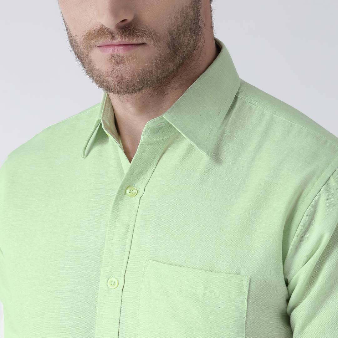Green Cotton Half Sleeve Solid Formal Shirt